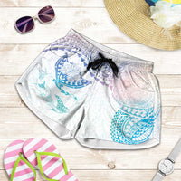 Hawaiian Manta Ray Tribal Shorts for Women Polynesian Art Motifs Sweet Pastel LT03 Multicolor - Polynesian Pride