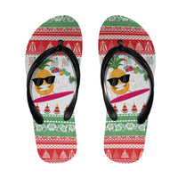 Hawaiian Mele Kalikimaka Flip Flops Funny Pineapple Surfing with Map Christmas Stripe Elements LT03 Multicolor - Polynesian Pride