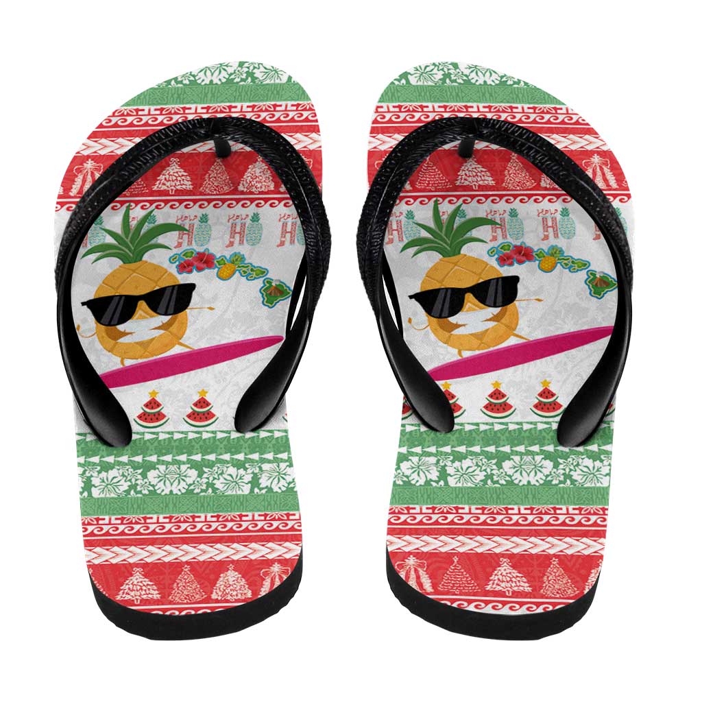 Hawaiian Mele Kalikimaka Flip Flops Funny Pineapple Surfing with Map Christmas Stripe Elements LT03 - Polynesian Pride