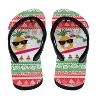Hawaiian Mele Kalikimaka Flip Flops Funny Pineapple Surfing with Map Christmas Stripe Elements LT03 - Polynesian Pride