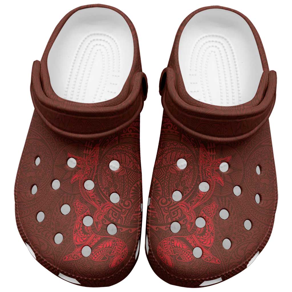 Hawaiian Monk Seal and Whale Clogs Shoes Kakau Tribal Pattern Red Color LT03 Red - Polynesian Pride