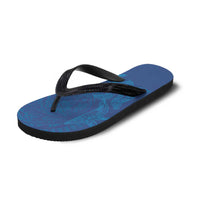 Hawaiian Monk Seal and Whale Flip Flops Kakau Tribal Pattern Blue Color