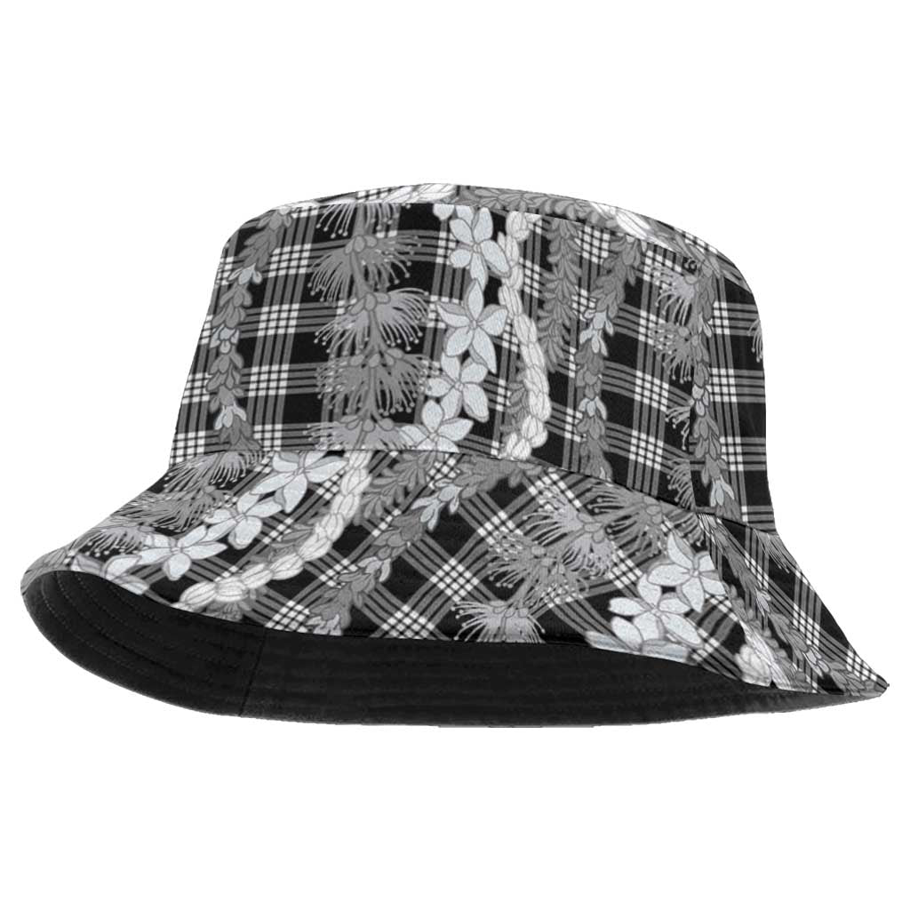 Hawaiian Ohia Lehua Lei Bucket Hat Plaid Palaka Eleele Pattern - Polynesian Pride