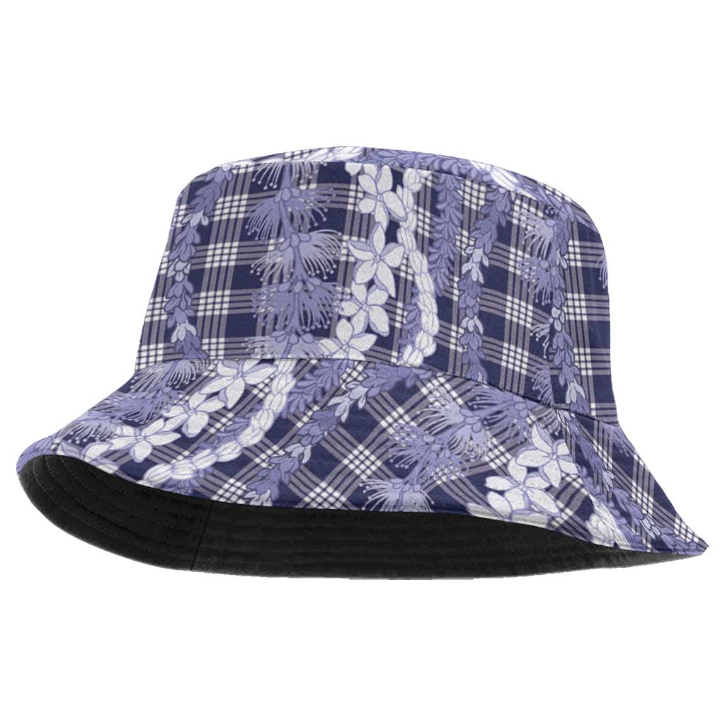 Hawaiian Ohia Lehua Lei Bucket Hat Plaid Palaka Uliuli hohonu Pattern - Polynesian Pride