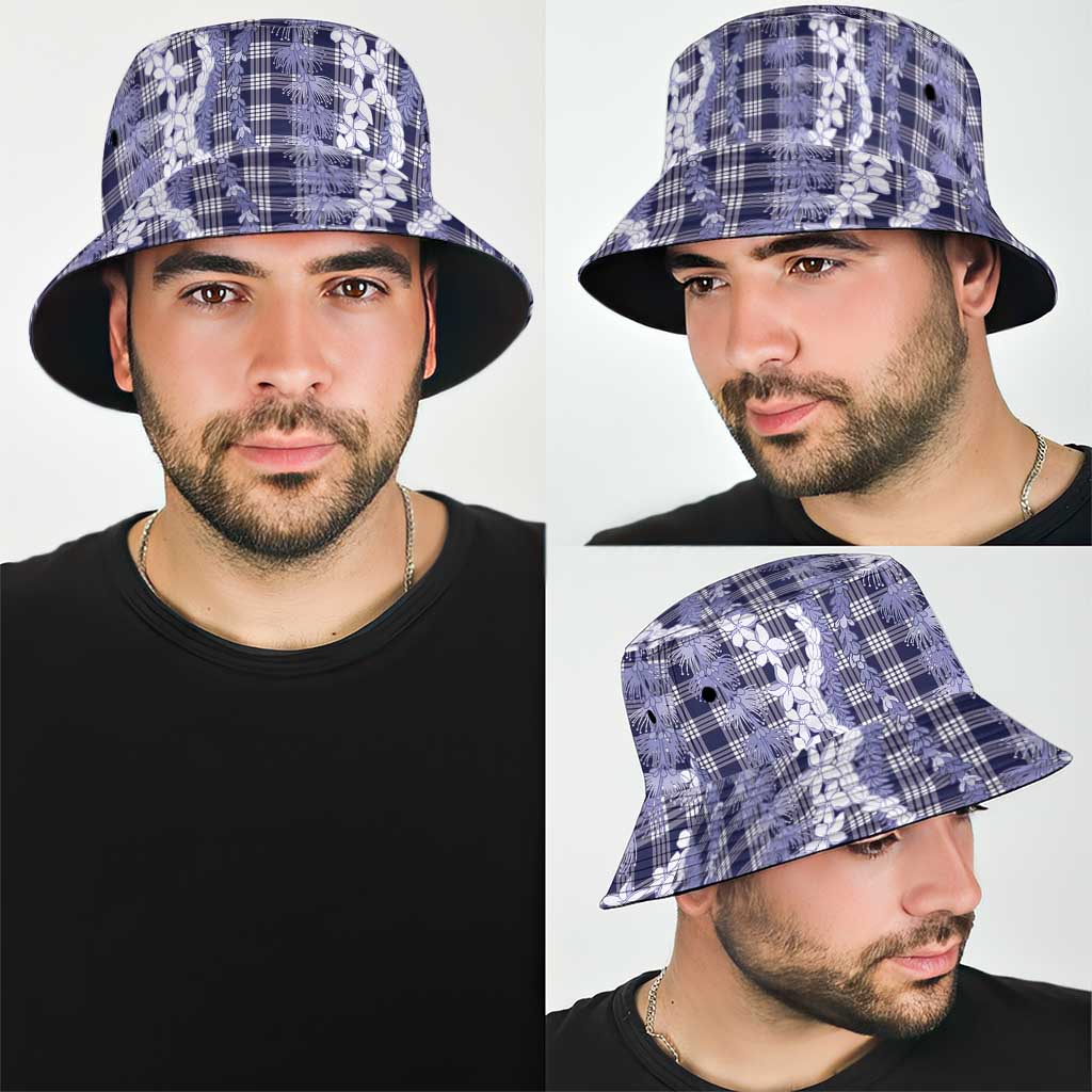 Hawaiian Ohia Lehua Lei Bucket Hat Plaid Palaka Uliuli hohonu Pattern - Polynesian Pride