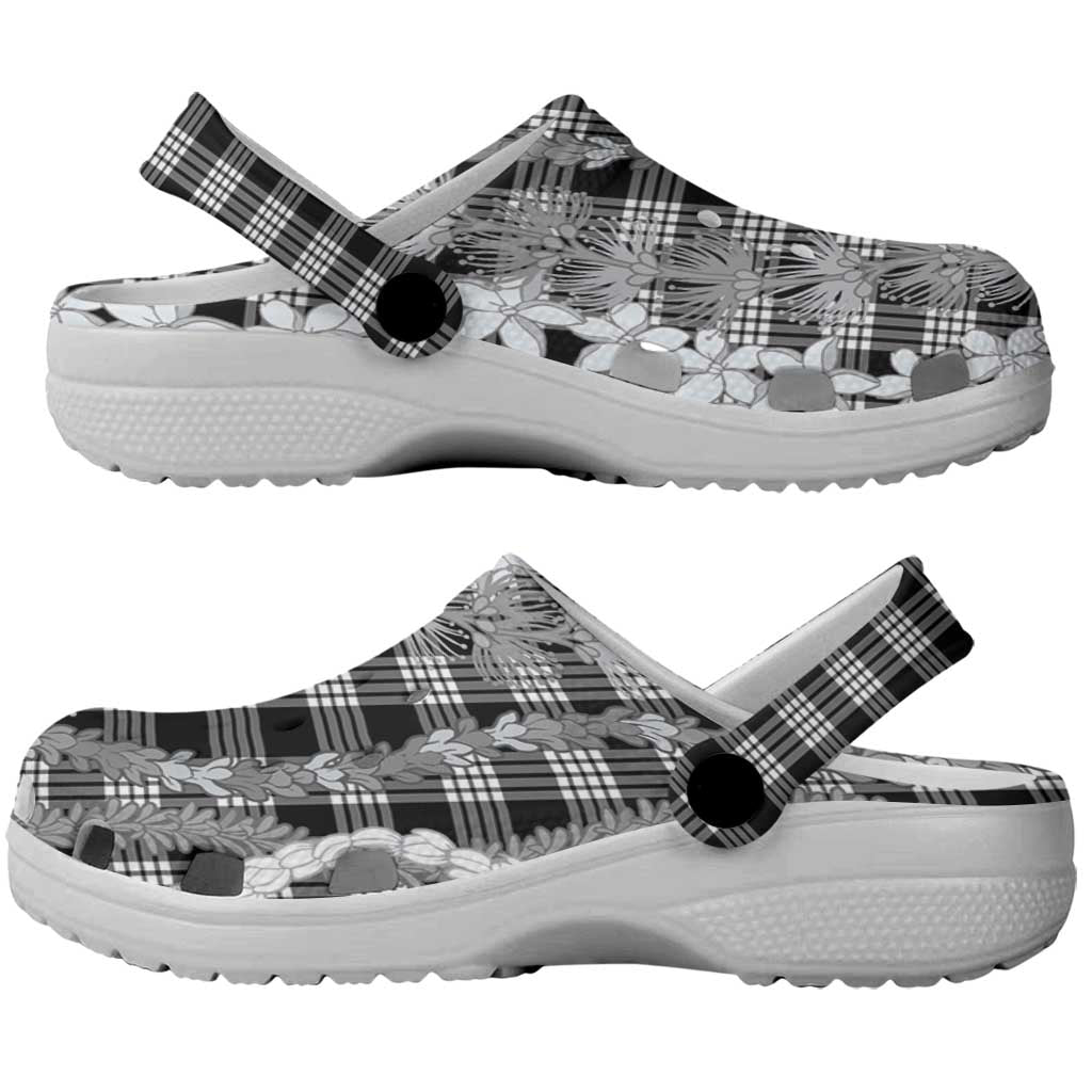 Hawaiian Ohia Lehua Lei Clogs Shoes Plaid Palaka Eleele Pattern - Polynesian Pride