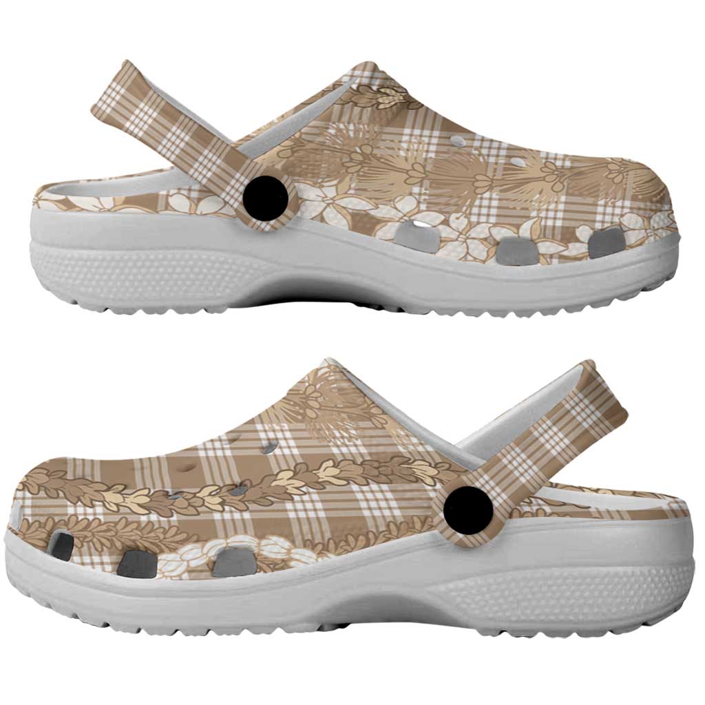 Hawaiian Ohia Lehua Lei Clogs Shoes Plaid Palaka Kalaihaahaa Pattern - Polynesian Pride