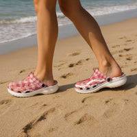 Hawaiian Ohia Lehua Lei Clogs Shoes Plaid Palaka Ulaula Pattern - Polynesian Pride