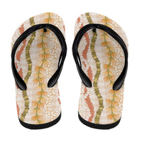 Hawaiian Ohia Lehua Lei Flip Flops Plaid Palaka Ahiehie Pattern - Polynesian Pride