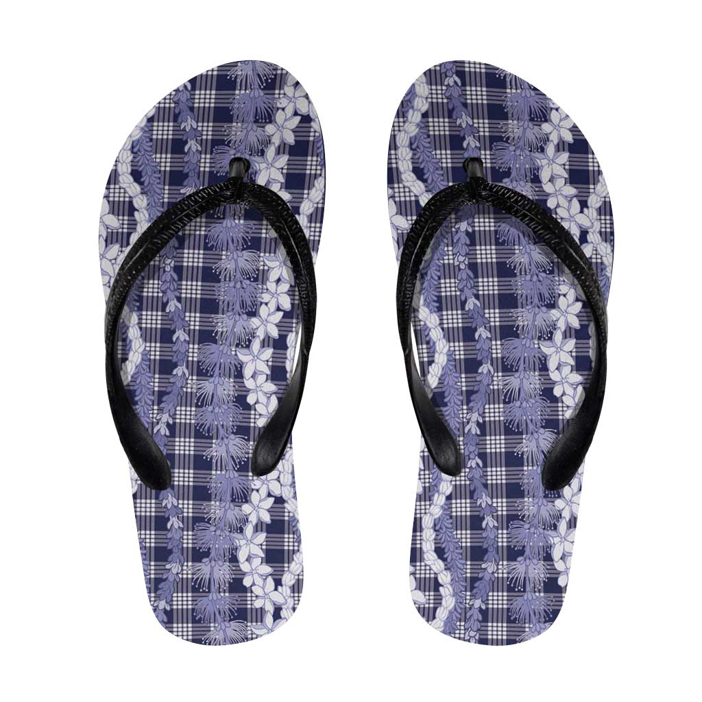 Hawaiian Ohia Lehua Lei Flip Flops Plaid Palaka Uliuli hohonu Pattern - Polynesian Pride