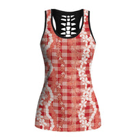 Hawaiian Ohia Lehua Lei Hollow Tank Top Plaid Palaka Ulaula Pattern - Polynesian Pride