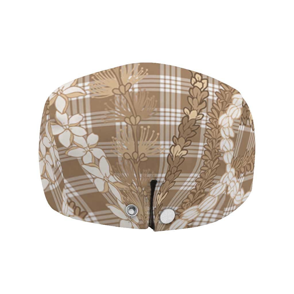Hawaiian Ohia Lehua Lei Jeff Hat Plaid Palaka Kalaihaahaa Pattern - Polynesian Pride