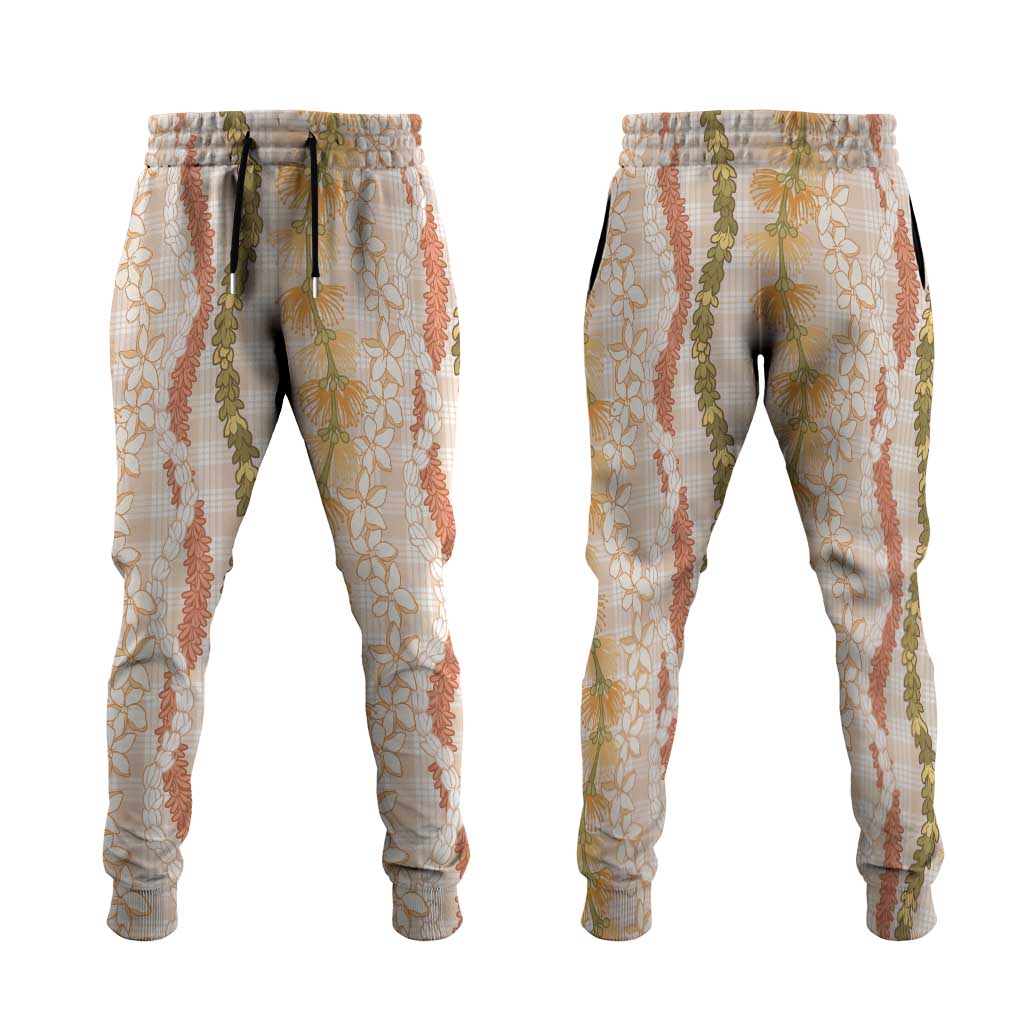 Hawaiian Ohia Lehua Lei Jogger Pants Plaid Palaka Ahiehie Pattern - Polynesian Pride
