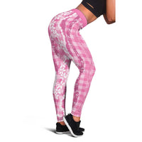 Hawaiian Ohia Lehua Lei Leggings Plaid Palaka Akala Pattern - Polynesian Pride