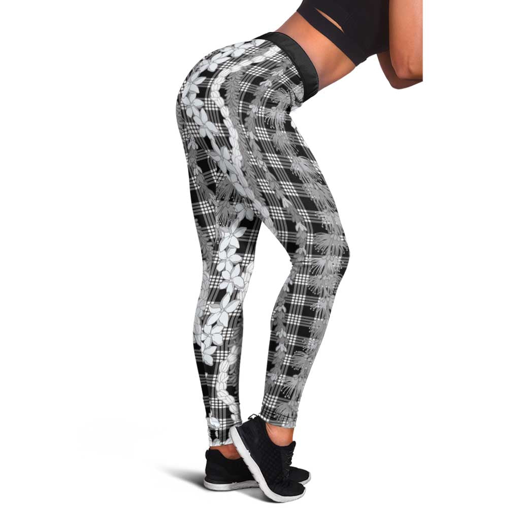 Hawaiian Ohia Lehua Lei Leggings Plaid Palaka Eleele Pattern - Polynesian Pride