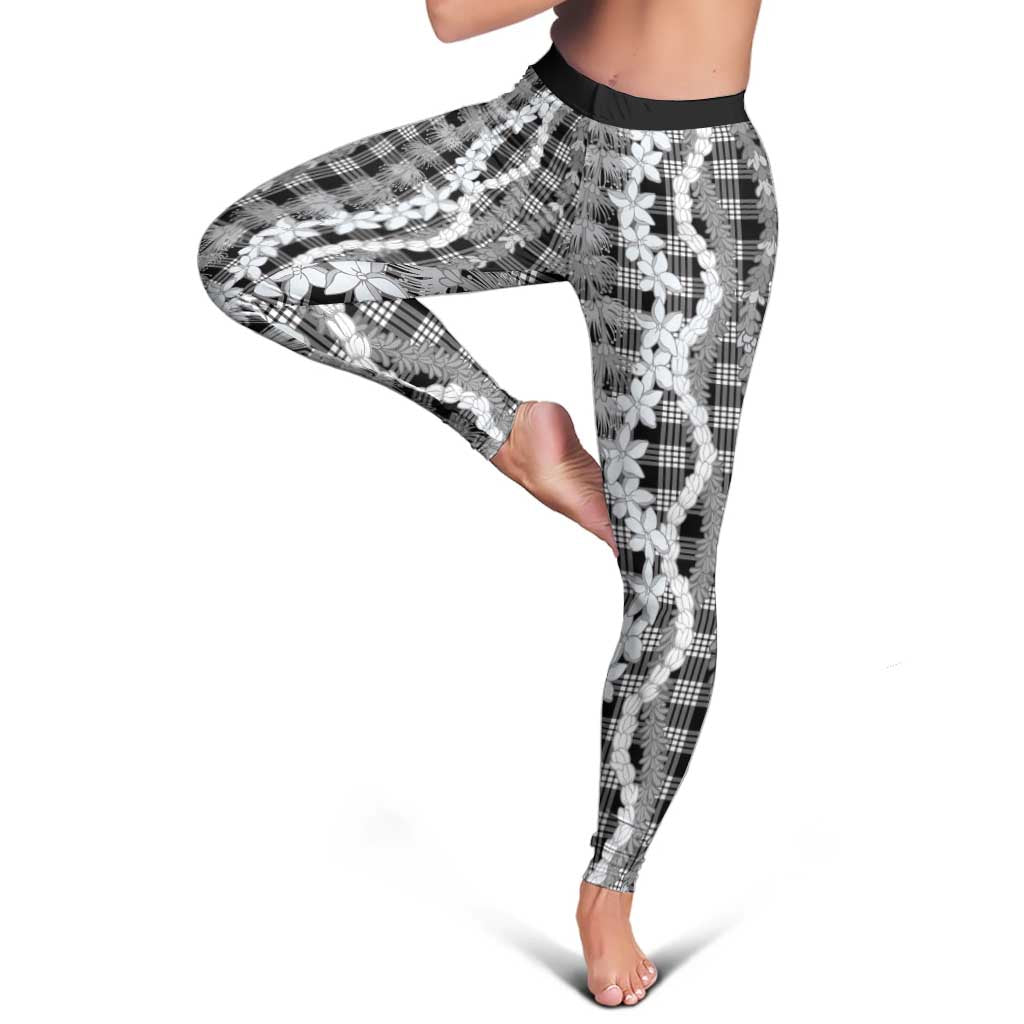 Hawaiian Ohia Lehua Lei Leggings Plaid Palaka Eleele Pattern - Polynesian Pride