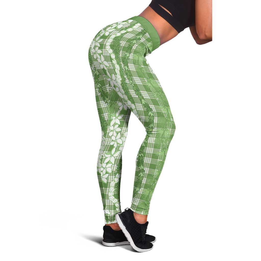 Hawaiian Ohia Lehua Lei Leggings Plaid Palaka Omaomao Pattern - Polynesian Pride