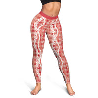 Hawaiian Ohia Lehua Lei Leggings Plaid Palaka Ulaula Pattern - Polynesian Pride