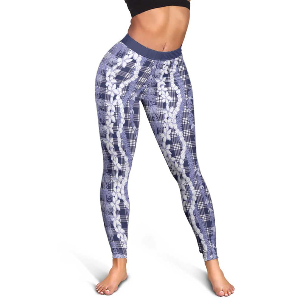 Hawaiian Ohia Lehua Lei Leggings Plaid Palaka Uliuli hohonu Pattern - Polynesian Pride