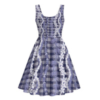 Hawaiian Ohia Lehua Lei Midi Dress Plaid Palaka Uliuli hohonu Pattern - Polynesian Pride