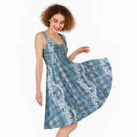 Hawaiian Ohia Lehua Lei Midi Dress Plaid Palaka Uliuli Omaomao Pattern - Polynesian Pride