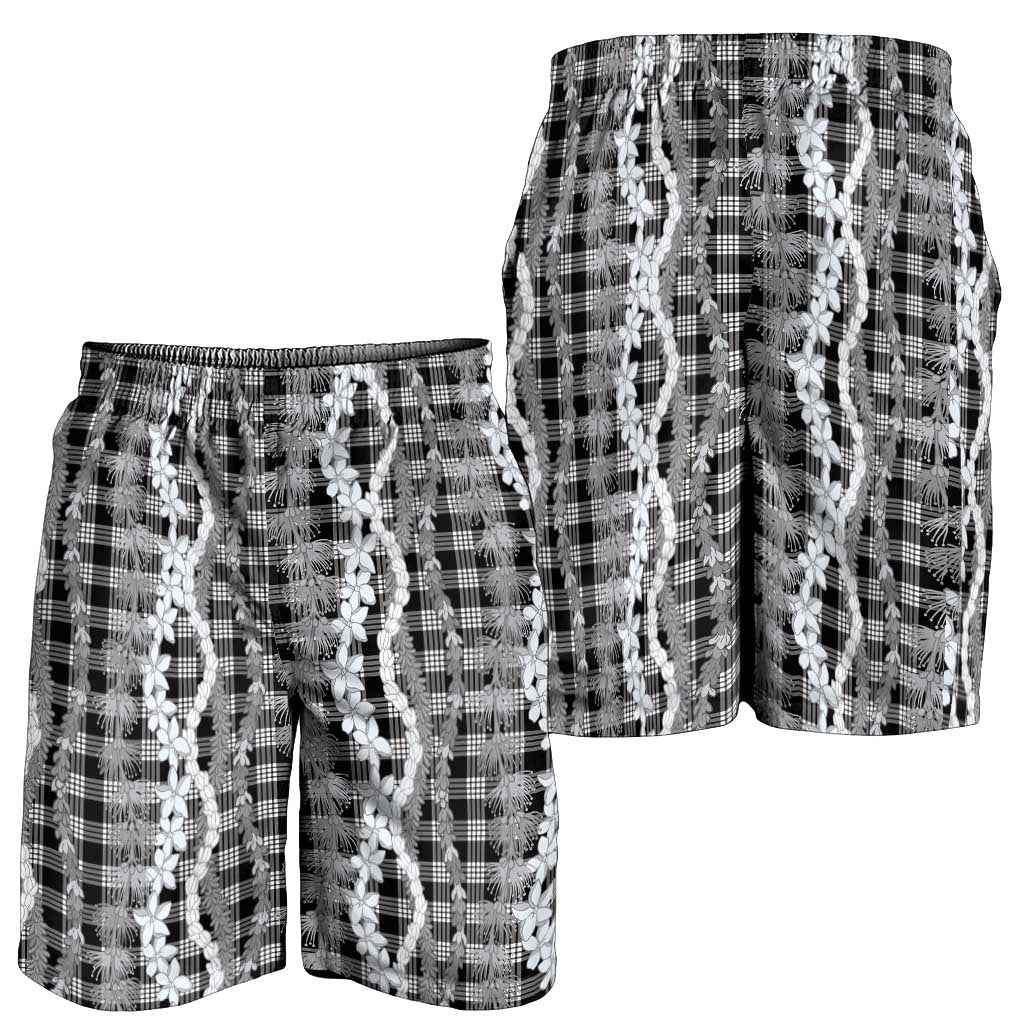 Hawaiian Ohia Lehua Lei Shorts for Men Plaid Palaka Eleele Pattern - Polynesian Pride