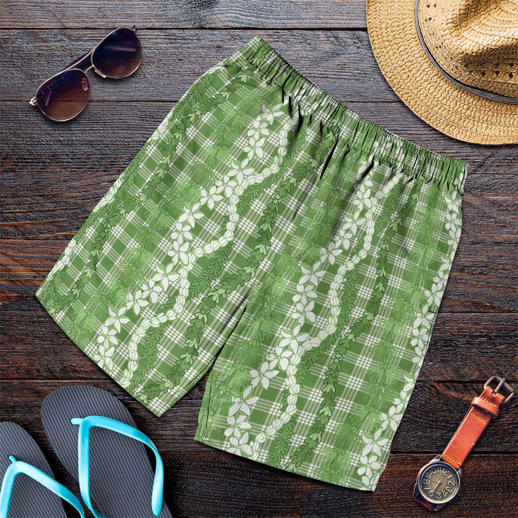Hawaiian Ohia Lehua Lei Shorts for Men Plaid Palaka Omaomao Pattern - Polynesian Pride