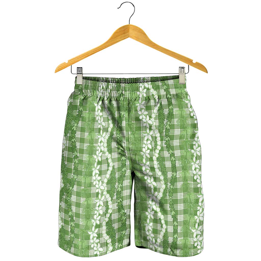 Hawaiian Ohia Lehua Lei Shorts for Men Plaid Palaka Omaomao Pattern - Polynesian Pride