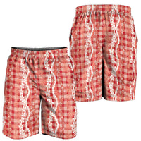 Hawaiian Ohia Lehua Lei Shorts for Men Plaid Palaka Ulaula Pattern - Polynesian Pride