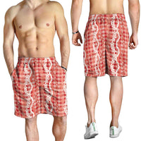 Hawaiian Ohia Lehua Lei Shorts for Men Plaid Palaka Ulaula Pattern - Polynesian Pride
