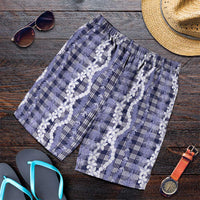 Hawaiian Ohia Lehua Lei Shorts for Men Plaid Palaka Uliuli hohonu Pattern - Polynesian Pride