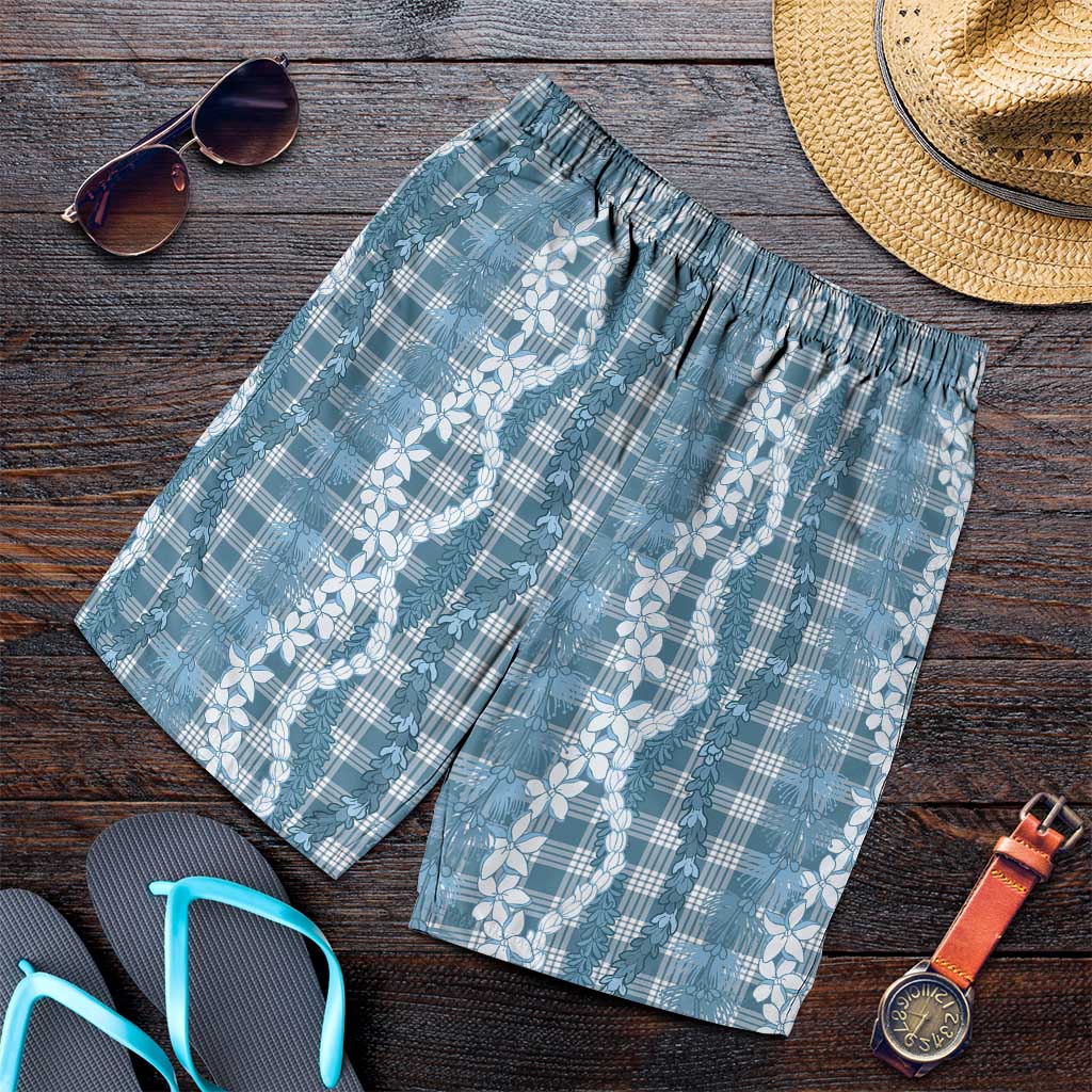 Hawaiian Ohia Lehua Lei Shorts for Men Plaid Palaka Uliuli Omaomao Pattern - Polynesian Pride