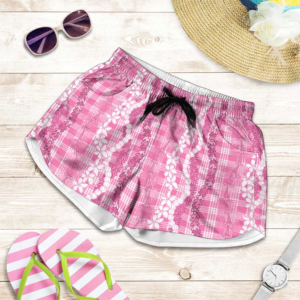 Hawaiian Ohia Lehua Lei Shorts for Women Plaid Palaka Akala Pattern - Polynesian Pride