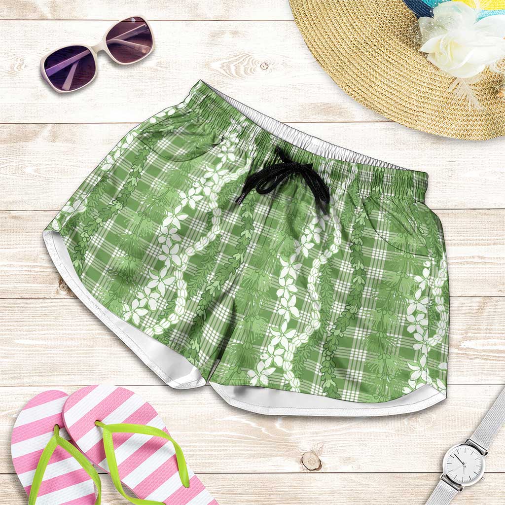 Hawaiian Ohia Lehua Lei Shorts for Women Plaid Palaka Omaomao Pattern - Polynesian Pride