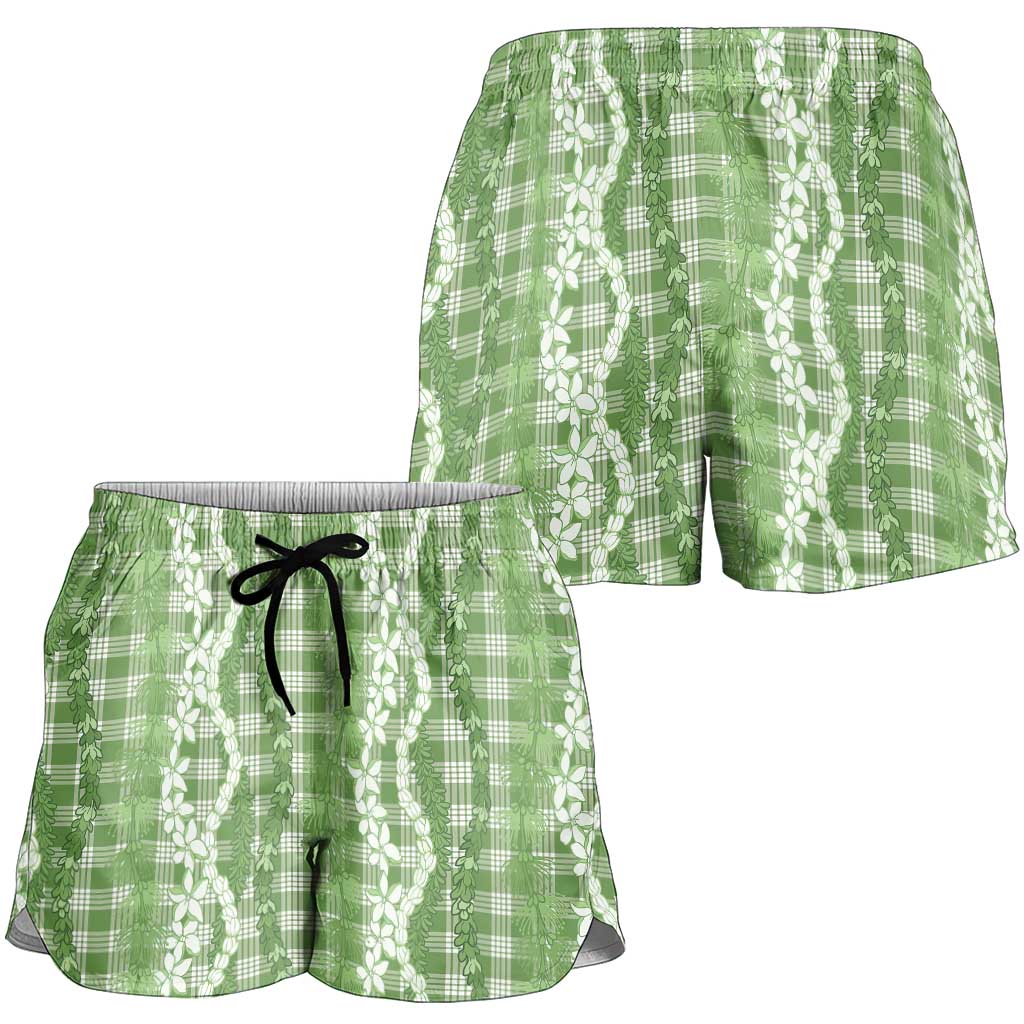 Hawaiian Ohia Lehua Lei Shorts for Women Plaid Palaka Omaomao Pattern - Polynesian Pride