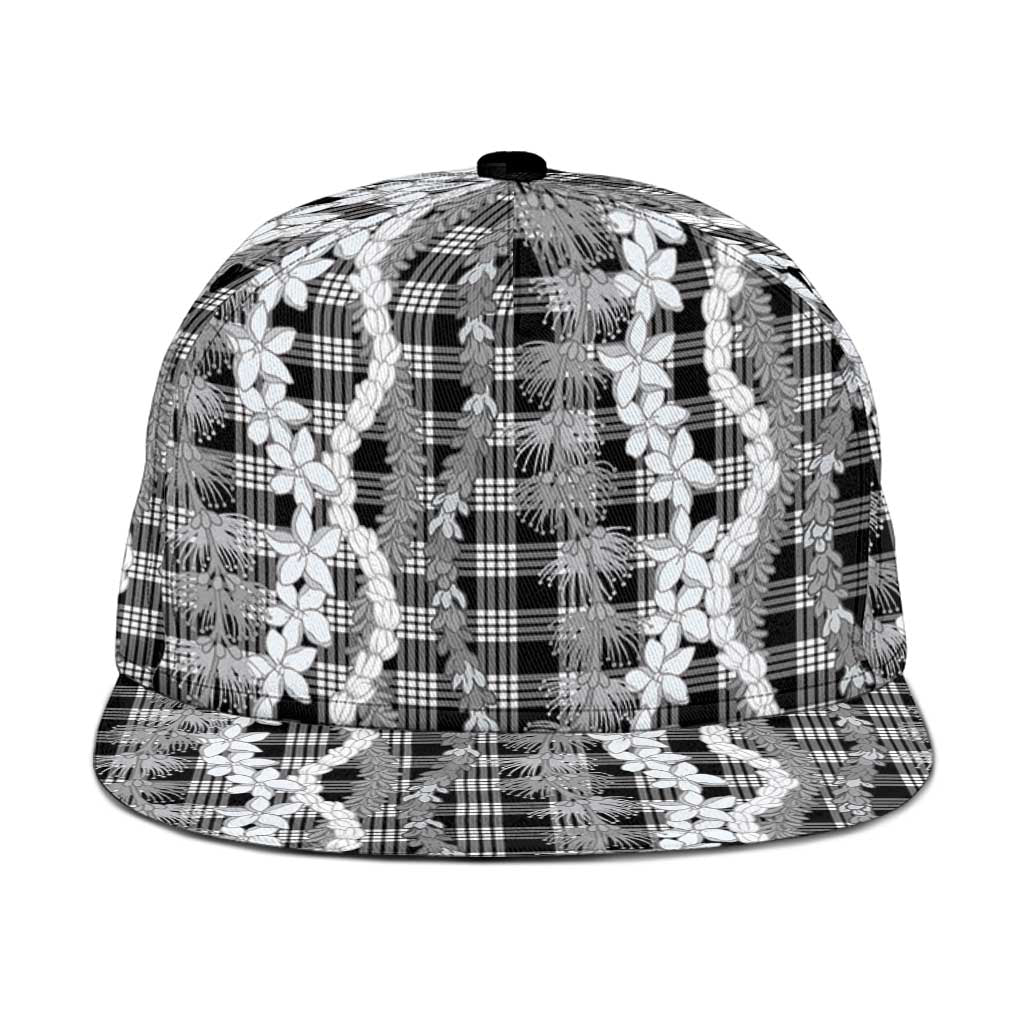 Hawaiian Ohia Lehua Lei Snapback Cap Plaid Palaka Eleele Pattern - Polynesian Pride