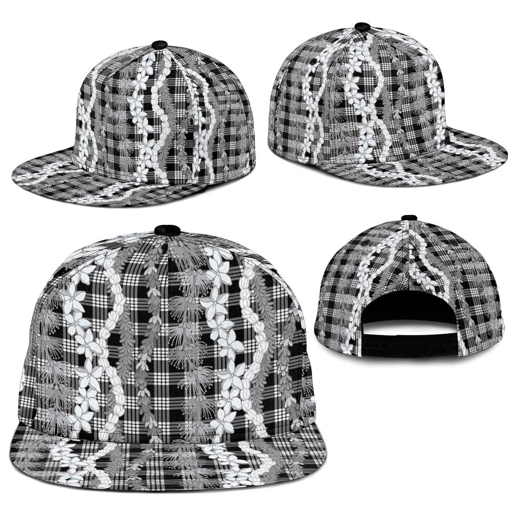Hawaiian Ohia Lehua Lei Snapback Cap Plaid Palaka Eleele Pattern - Polynesian Pride