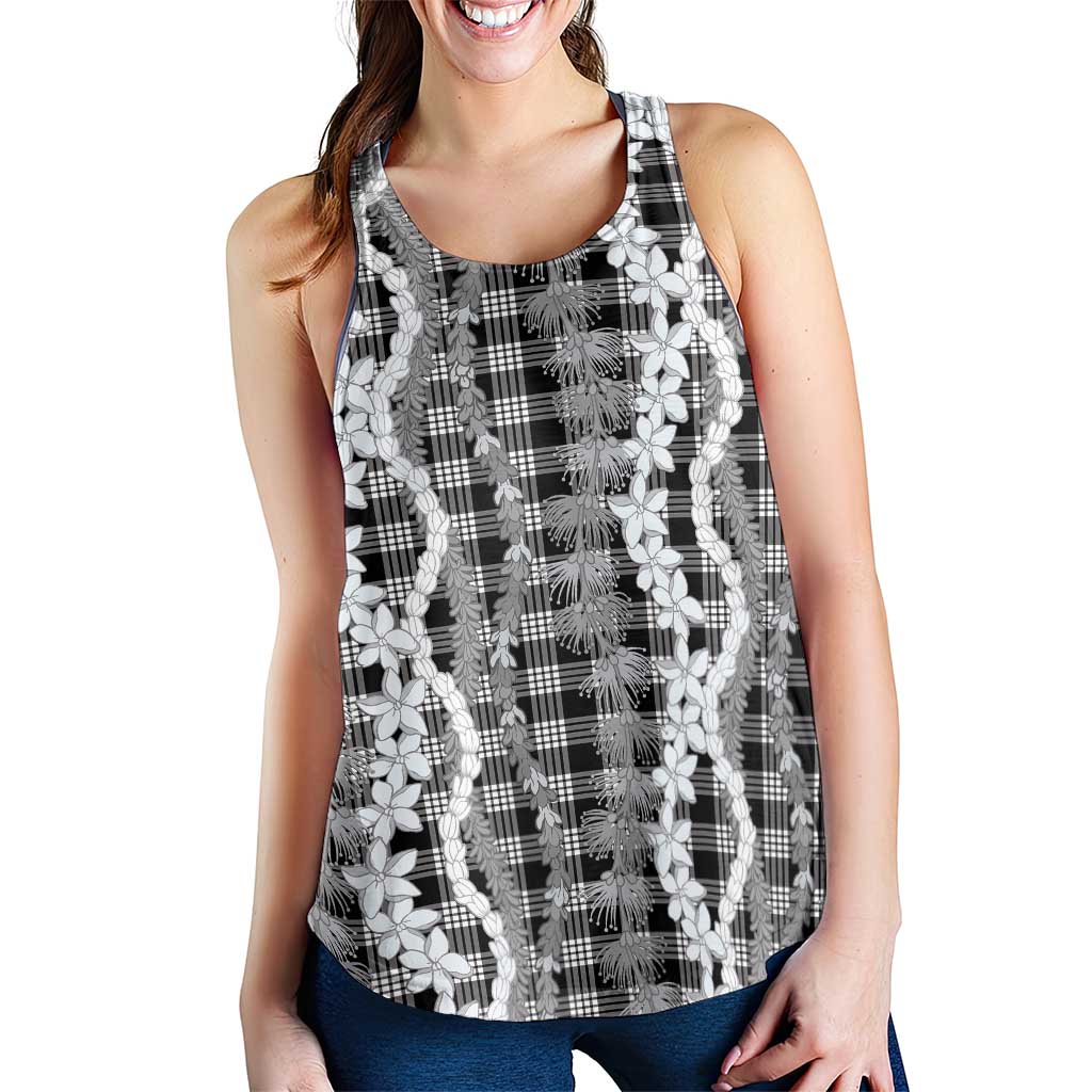 Hawaiian Ohia Lehua Lei Women Racerback Tank Plaid Palaka Eleele Pattern - Polynesian Pride