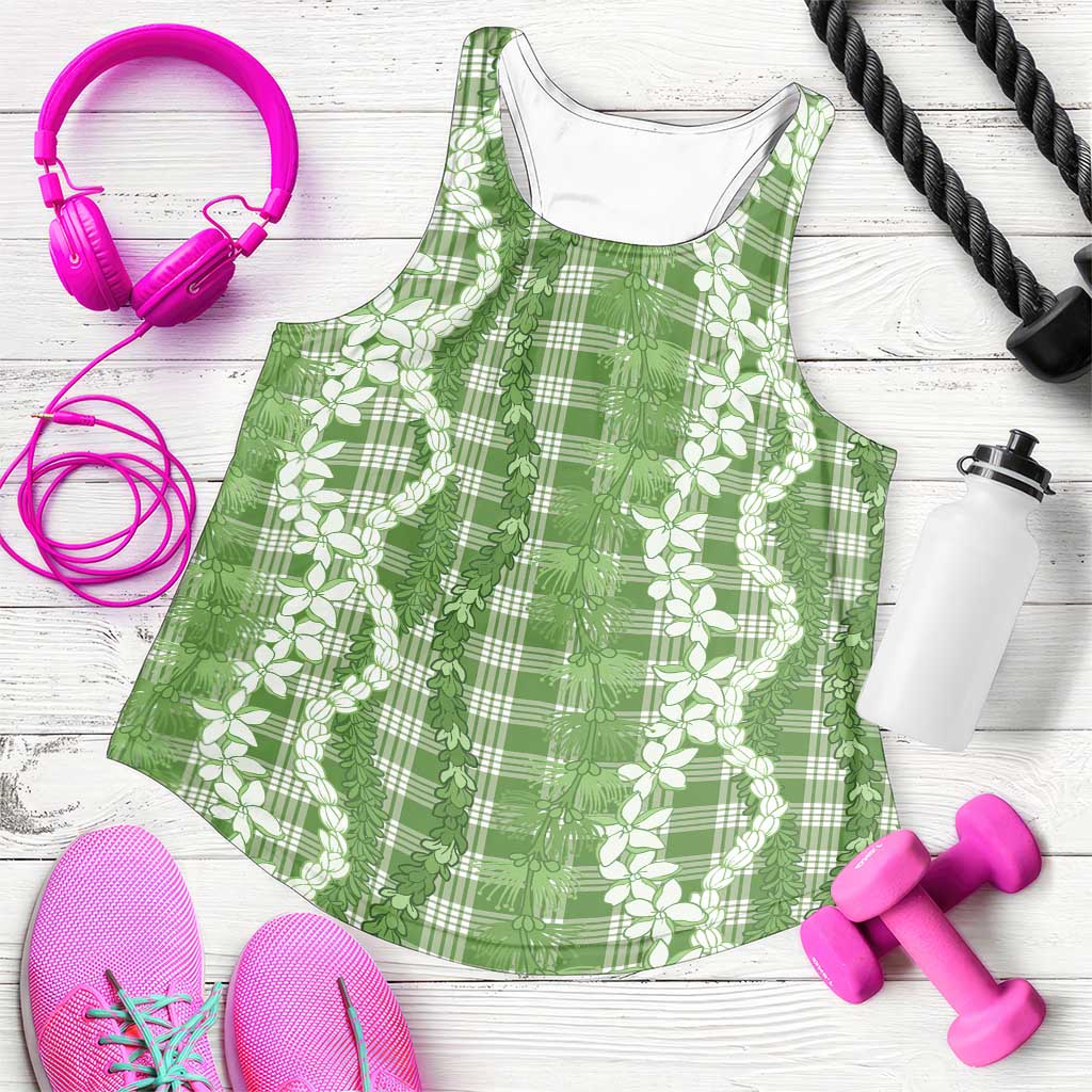 Hawaiian Ohia Lehua Lei Women Racerback Tank Plaid Palaka Omaomao Pattern - Polynesian Pride