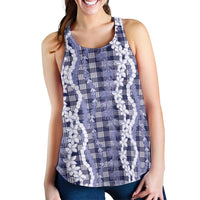 Hawaiian Ohia Lehua Lei Women Racerback Tank Plaid Palaka Uliuli hohonu Pattern - Polynesian Pride