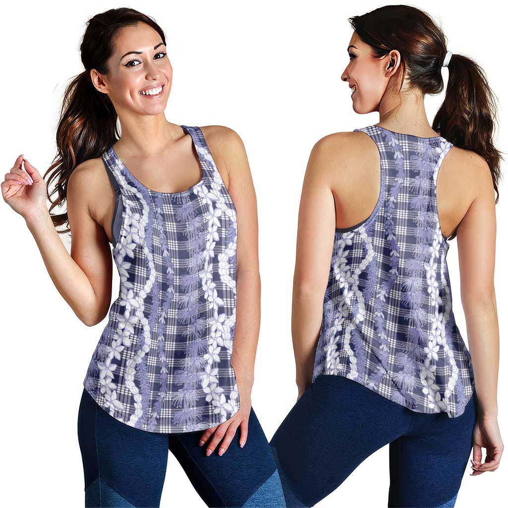 Hawaiian Ohia Lehua Lei Women Racerback Tank Plaid Palaka Uliuli hohonu Pattern - Polynesian Pride