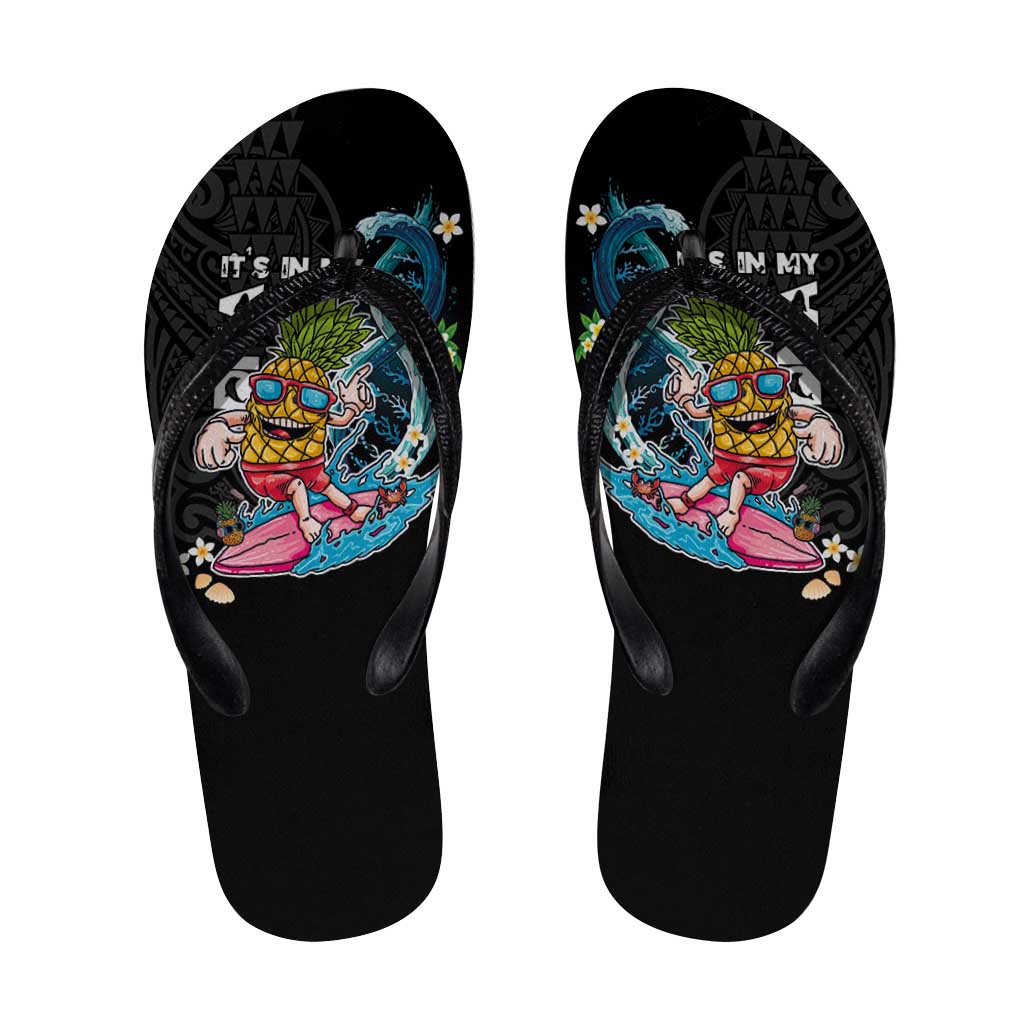 Hawaiian Pineapple Surfing Flip Flops It's in My DNA - Kakau and Polynesian Pattern LT03 Black - Polynesian Pride