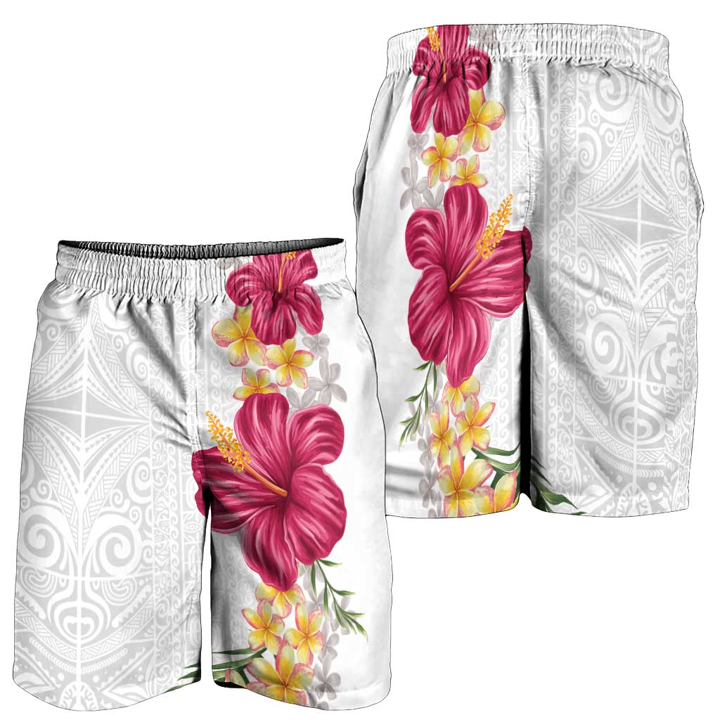 Hawaiian Plumeria and Hibiscus Shorts for Men White Mode LT03 - Polynesian Pride