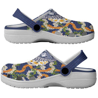 Hawaiian Plumeria Lei Clogs Shoes Kakau Motifs and Palaka Half Style Blue Color - Polynesian Pride