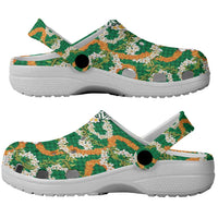 Hawaiian Plumeria Lei Clogs Shoes Kakau Motifs and Palaka Half Style Green Color LT03 - Polynesian Pride