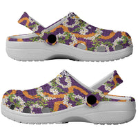 Hawaiian Plumeria Lei Clogs Shoes Kakau Motifs and Palaka Half Style Purple Color LT03 - Polynesian Pride