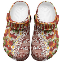 Hawaiian Plumeria Lei Clogs Shoes Kakau Motifs and Palaka Half Style Red Color LT03 Red - Polynesian Pride