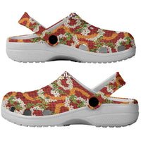 Hawaiian Plumeria Lei Clogs Shoes Kakau Motifs and Palaka Half Style Red Color LT03 - Polynesian Pride
