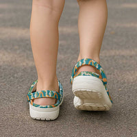 Hawaiian Plumeria Lei Clogs Shoes Kakau Motifs and Palaka Half Style Turquoise Color LT03 - Polynesian Pride