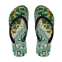 Hawaiian Plumeria Lei Flip Flops Kakau Motifs and Palaka Half Style Green Color - Polynesian Pride